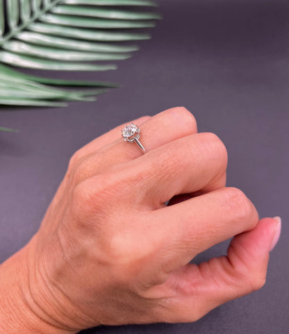 Antique French 18 Carat White Gold and Platinum Single Stone Diamond Ring, 0.70 Carat