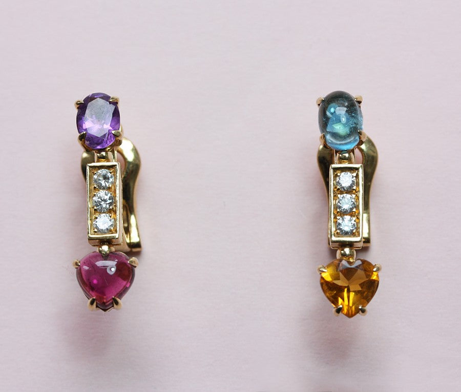 18ct Gold Bulgari Multi-Gem Set 'Allegra' Earrings