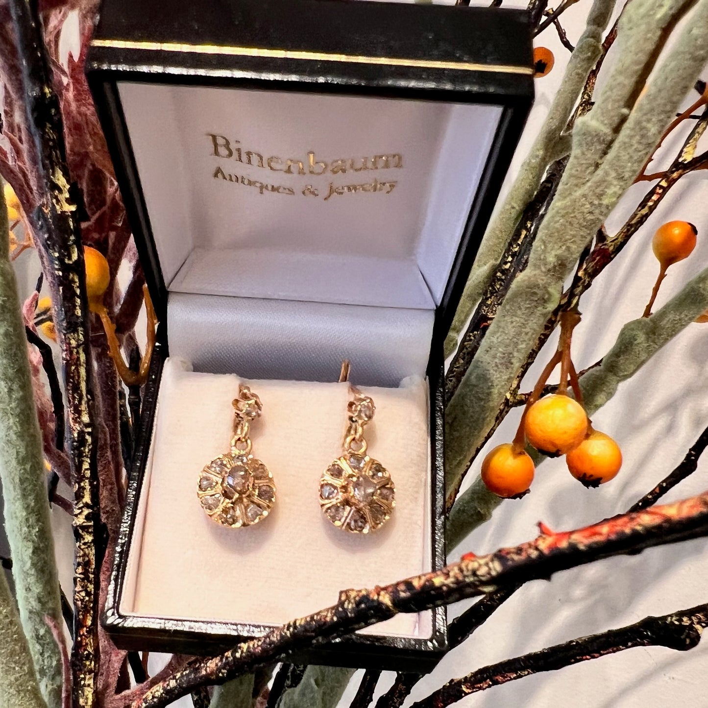 Antique 18 Carat Gold Rose-Cut Diamond Dormeuse Earrings