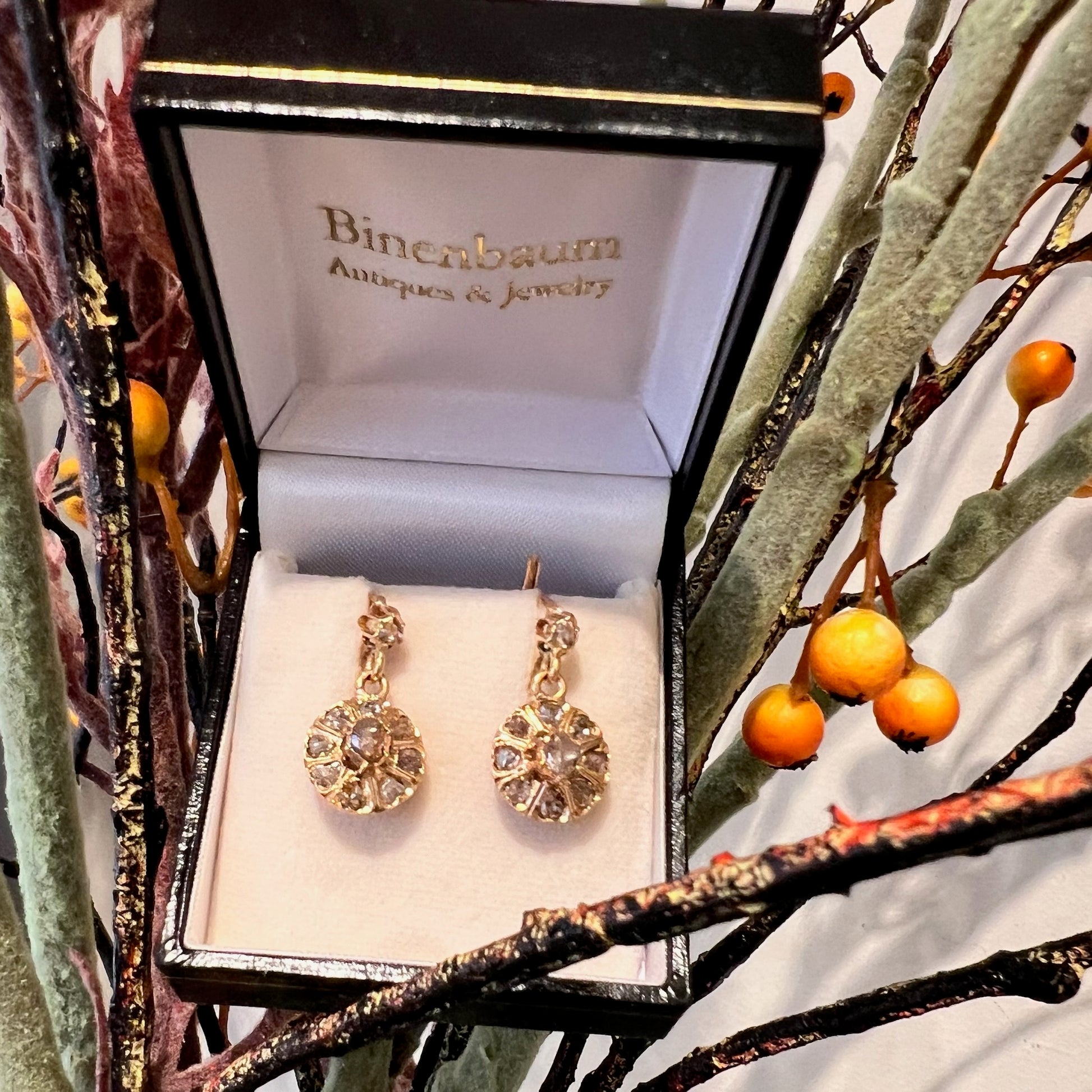 Antique 18 Carat Gold Rose-Cut Diamond Dormeuse Earrings