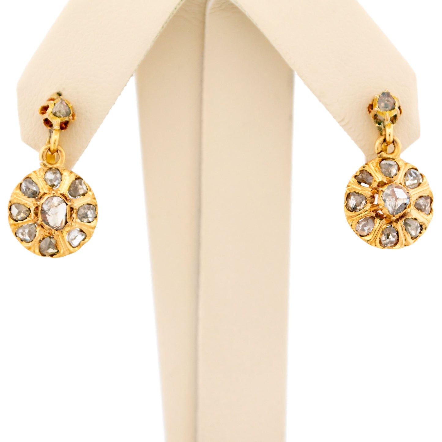 Antique 18 Carat Gold Rose-Cut Diamond Dormeuse Earrings
