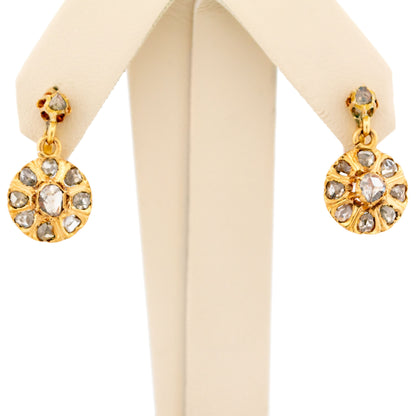 Antique 18 Carat Gold Rose-Cut Diamond Dormeuse Earrings