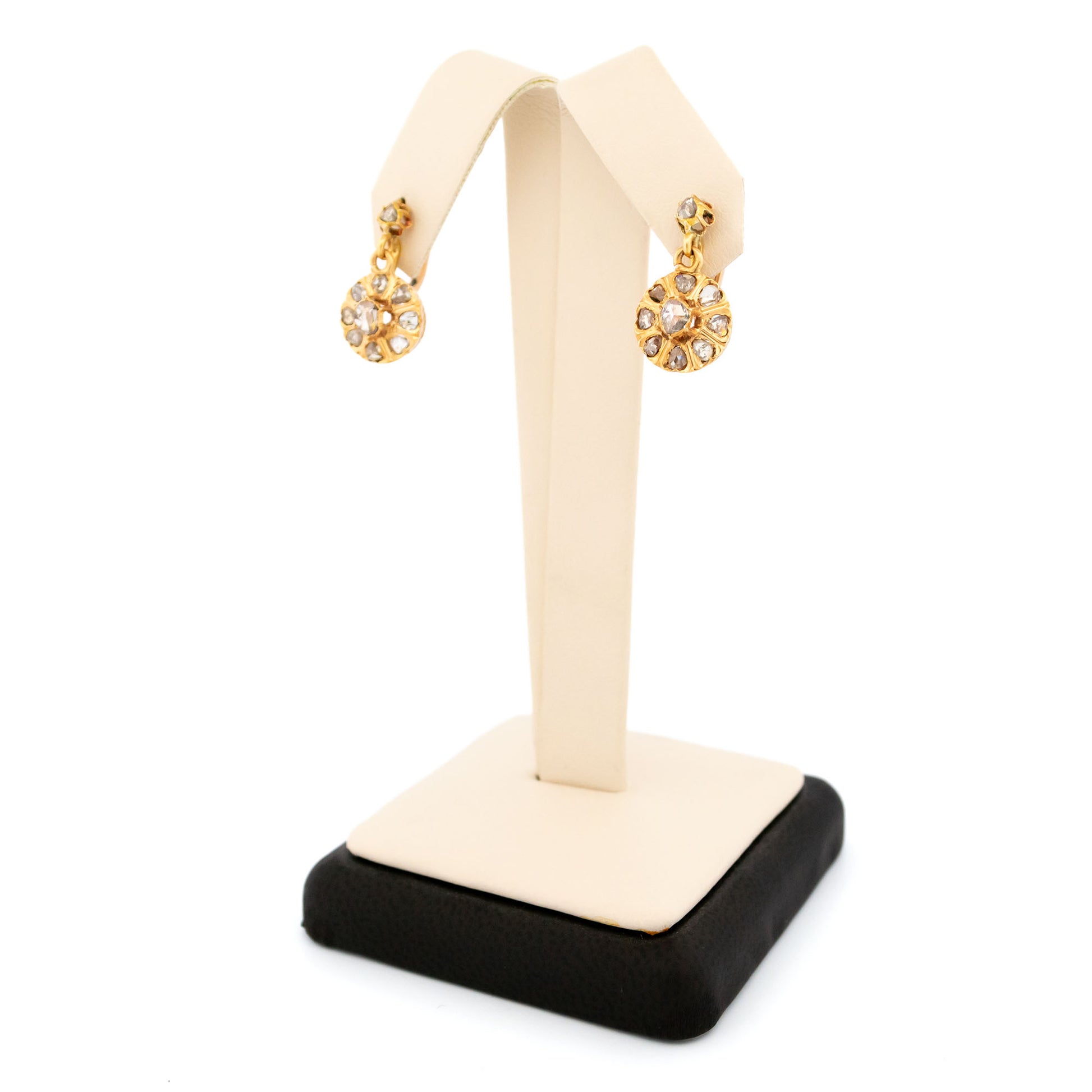 Antique 18 Carat Gold Rose-Cut Diamond Dormeuse Earrings