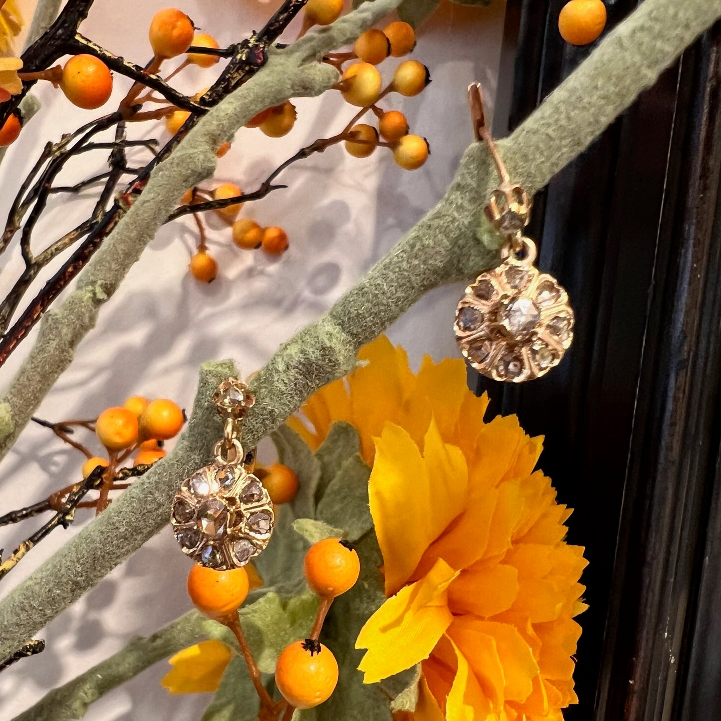 Antique 18 Carat Gold Rose-Cut Diamond Dormeuse Earrings