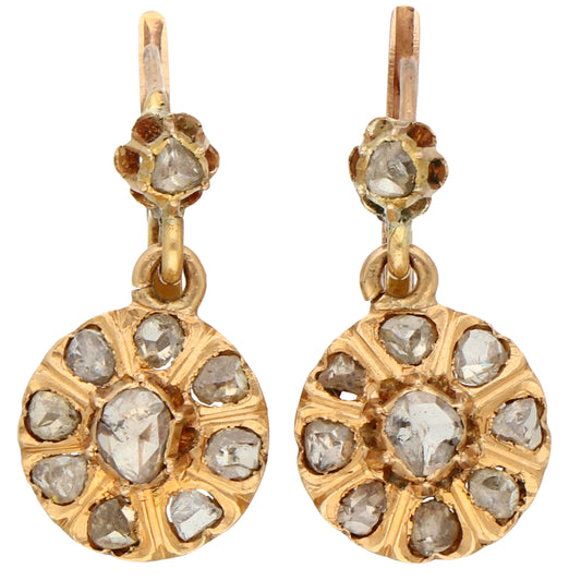 Antique 18 Carat Gold Rose-Cut Diamond Dormeuse Earrings