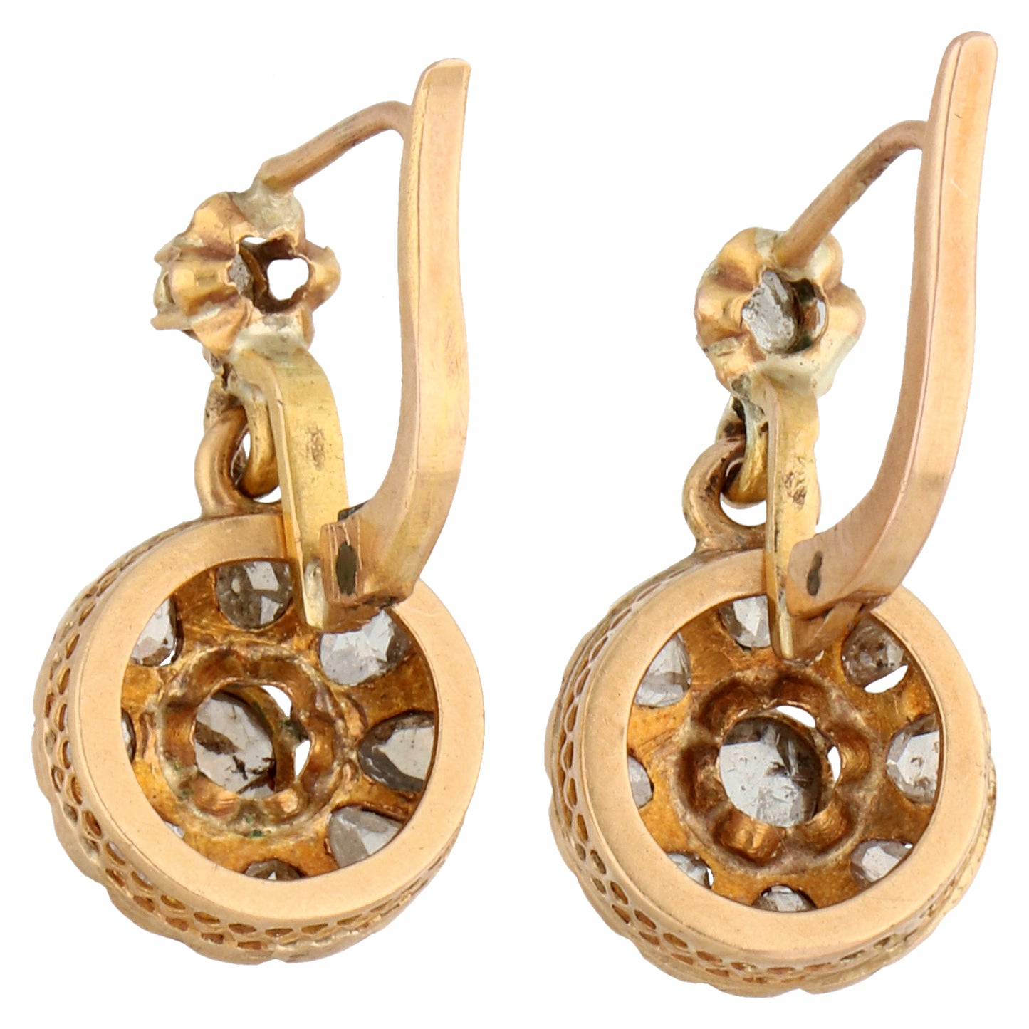 Antique 18 Carat Gold Rose-Cut Diamond Dormeuse Earrings