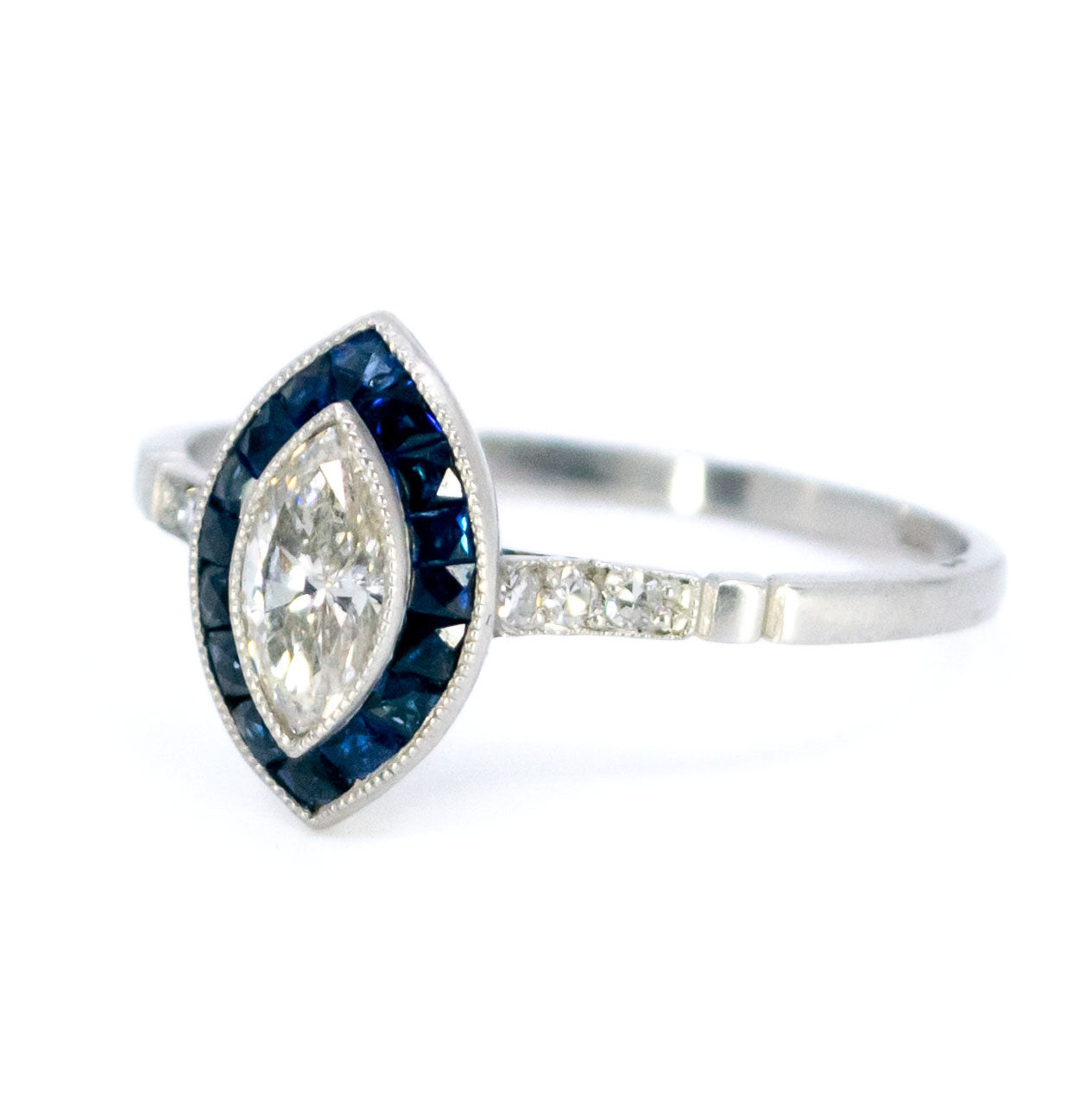 Platinum, Sapphire and Marquise-Cut Diamond Navette Ring
