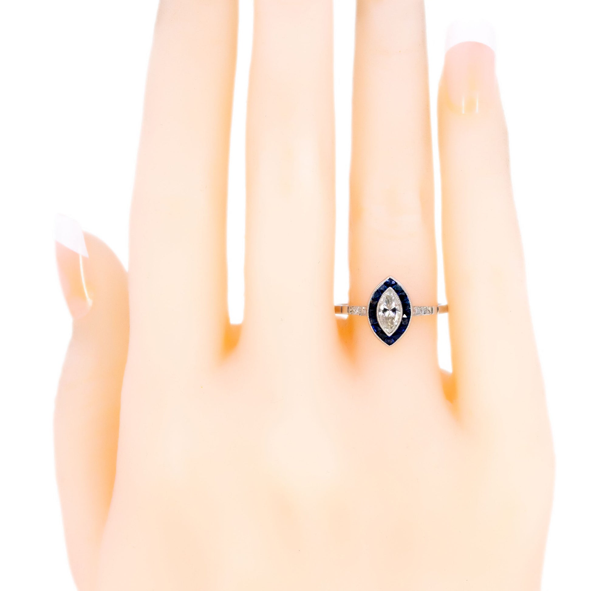 Platinum, Sapphire and Marquise-Cut Diamond Navette Ring