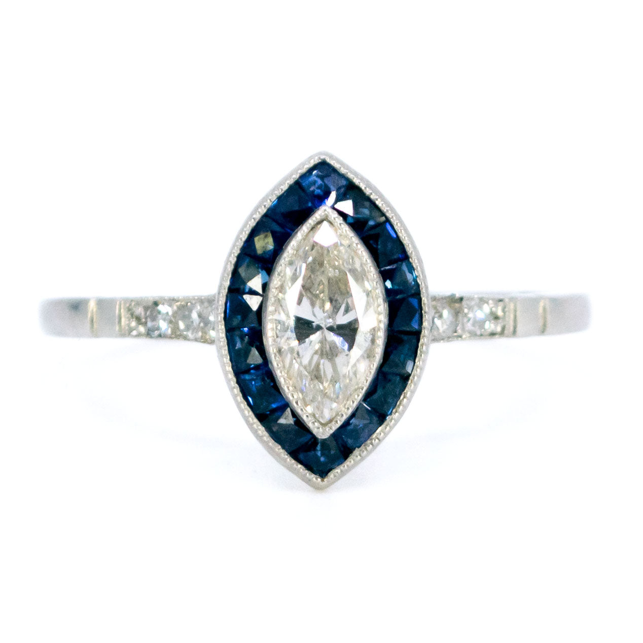 Platinum, Sapphire and Marquise-Cut Diamond Navette Ring