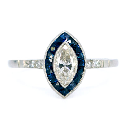 Platinum, Sapphire and Marquise-Cut Diamond Navette Ring