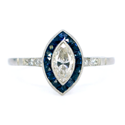 Platinum, Sapphire and Marquise-Cut Diamond Navette Ring