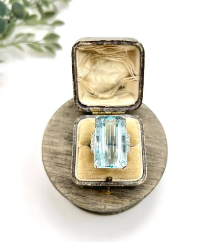 Vintage 25.66ct Aquamarine and Diamond Cocktail Ring