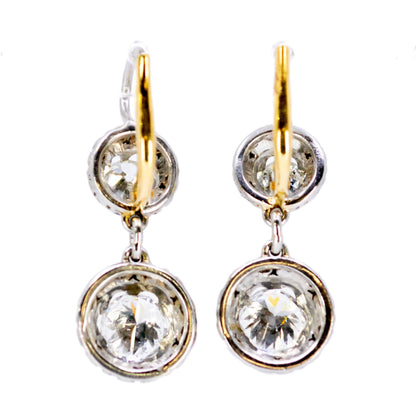 Art Deco 18 Carat Yellow Gold, Platinum and Diamond Double Drop Earrings, 2.10 Carats