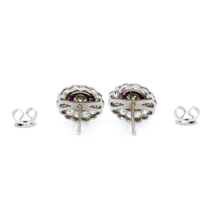 Platinum, Ruby 0.50 Carat and Diamond 1.22 Carats Cluster Stud Earrings