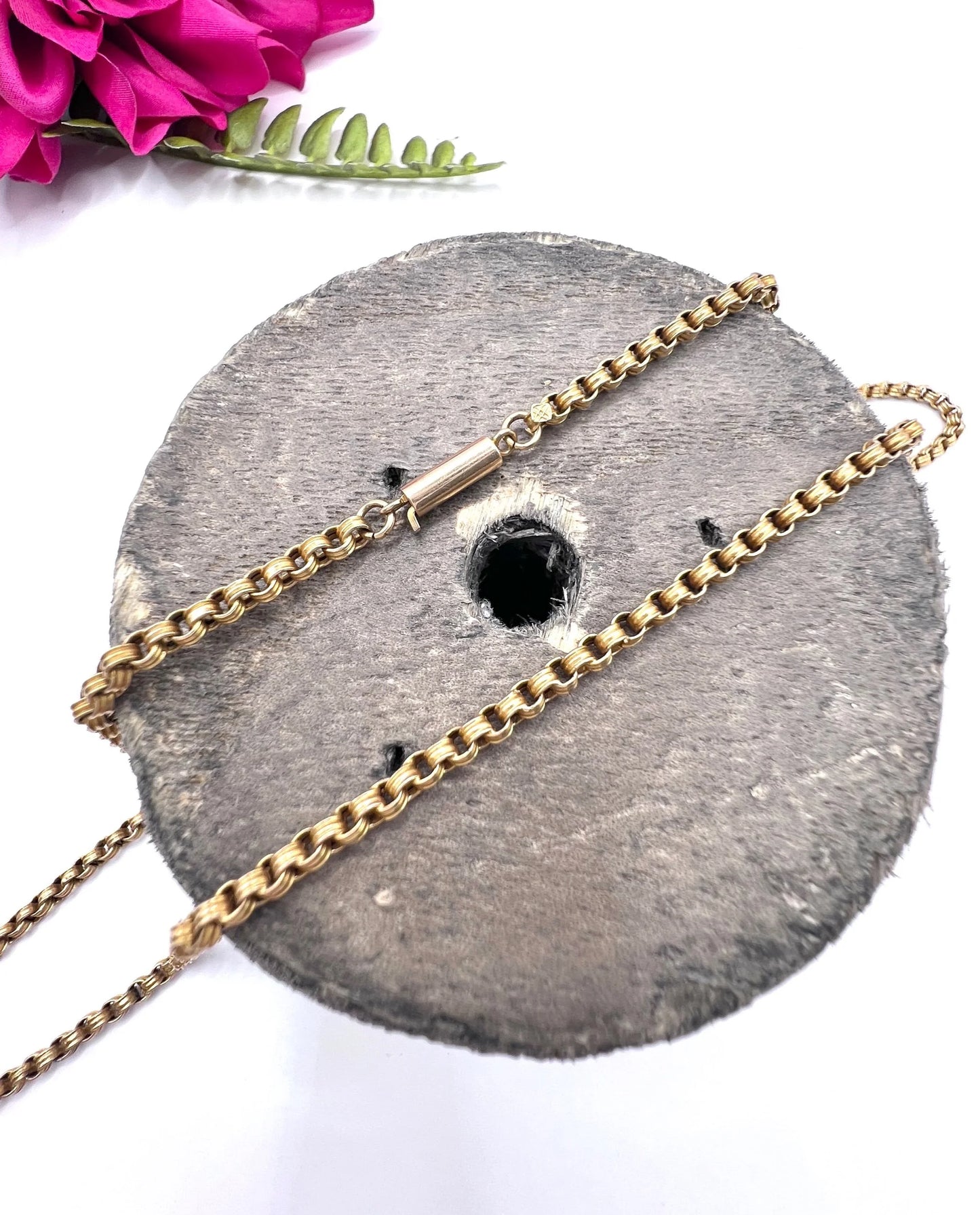 Antique 15ct Yellow Gold, 19 Inch Fancy Round Belcher Link Chain