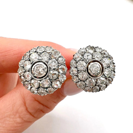 Victorian Antique 3.60ct Old Cut Diamond Cluster Stud Earrings
