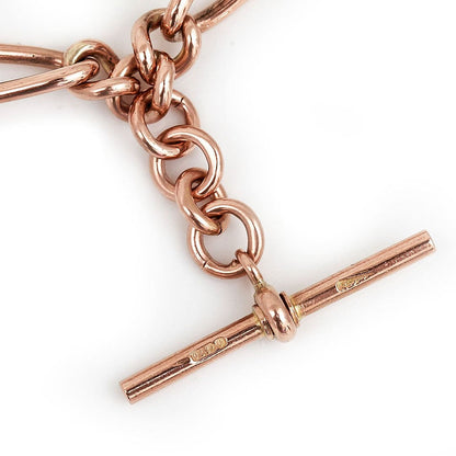 Antique 9ct Rose Gold Trombone Link Albert Watch Chain Necklace