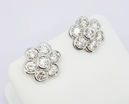 Daisy Diamond Cluster Stud Earrings, 3.00 carat total, mounted in 18ct white gold, with post and butterfly fittings.