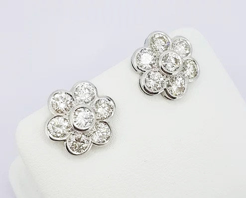 Daisy Diamond Cluster Stud Earrings, 3.00 carat total, mounted in 18ct white gold, with post and butterfly fittings.