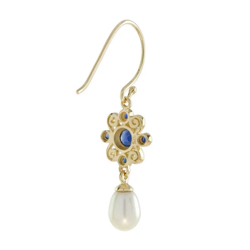 Sapphire Cluster and Pearl Drop Earrings
