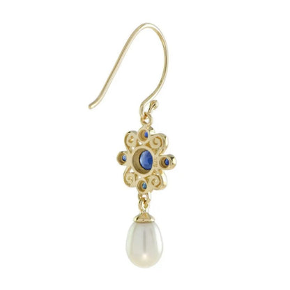 Sapphire Cluster and Pearl Drop Earrings