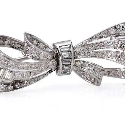 Vintage 2.56ct Brilliant and Baguette Diamond Bow Brooch