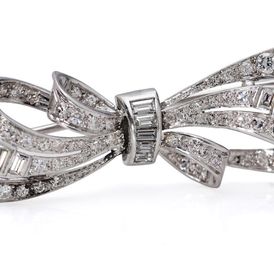 Vintage 2.56ct Brilliant and Baguette Diamond Bow Brooch