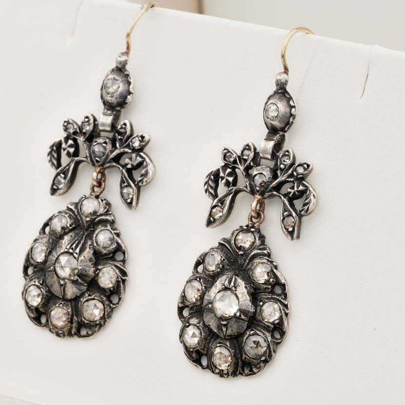 Georgian 2.20ct Rose Cut Diamond Girandole Chandelier Earrings