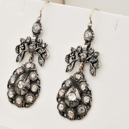 Georgian 2.20ct Rose Cut Diamond Girandole Chandelier Earrings