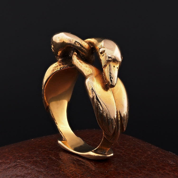 Rare Mosheh Oved Double Swan Gold Ring