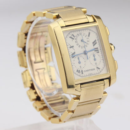 Cartier Tank Francaise 18ct Yellow Gold 1830 Chronograph Chronoflex Large Model Quartz Watch, With Cartier box
