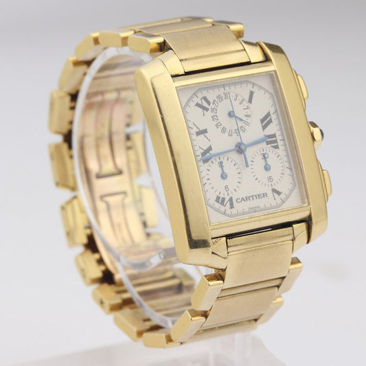 Cartier Tank Francaise 18ct Yellow Gold 1830 Chronograph Chronoflex Large Model Quartz Watch, With Cartier box