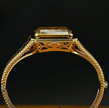 Vintage Retro Italian 33.80ct Natural Citrine and Black Enamel Bangle Bracelet in 18ct Yellow Gold