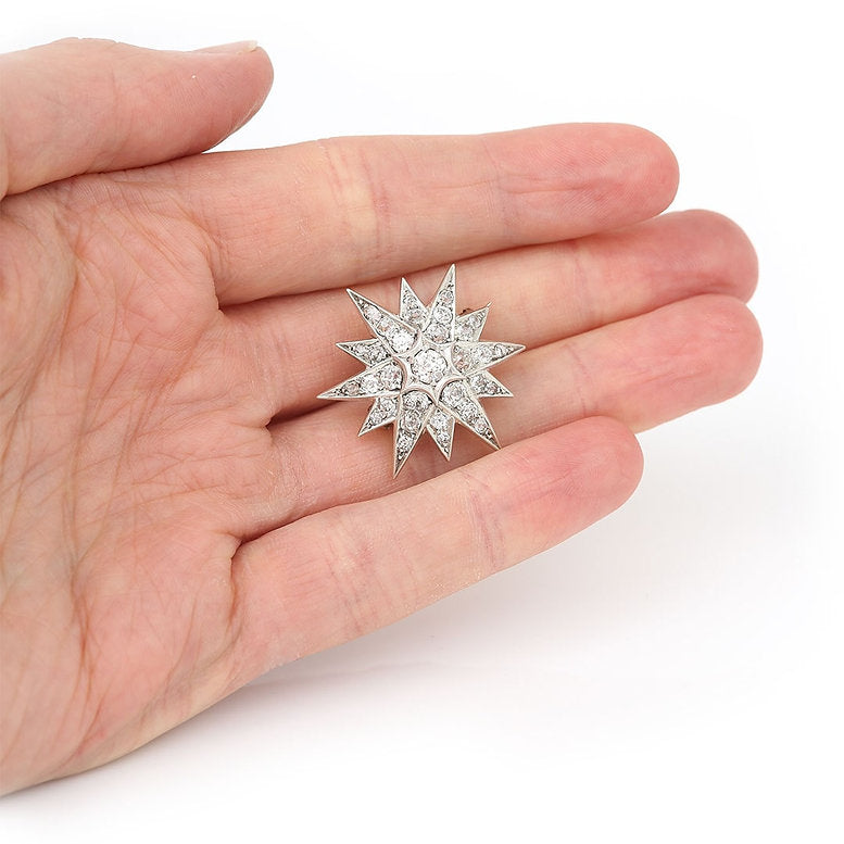 Antique Victorian 1.5ct Old Mine Cut Diamond Star Brooch come Pendant