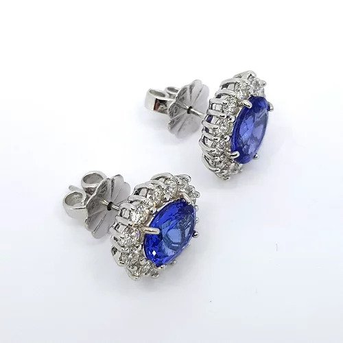 Tanzanite and Diamond Oval Cluster Earrings, 5.20 carats