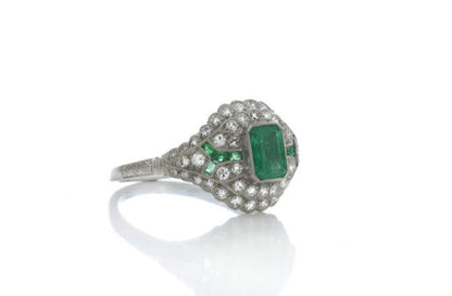 Art Deco Style Emerald, Diamond and Platinum Cluster Dress Ring