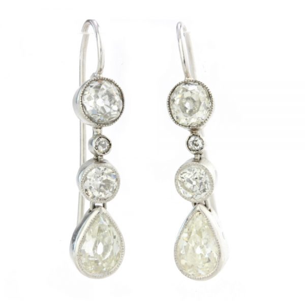 Antique Edwardian Old Cut Diamond Drop Earrings in Platinum, Circa 1910