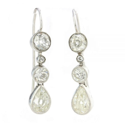 Antique Edwardian Old Cut Diamond Drop Earrings in Platinum, Circa 1910