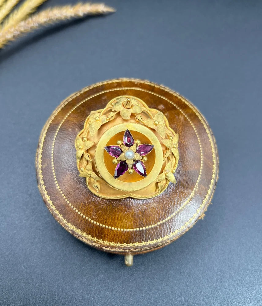 Antique Floral Etruscan Brooch In 15 Carat Yellow Gold