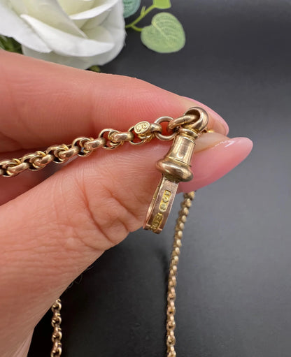 Antique 9 ct Gold Belcher Chain: Edwardian Fancy Belcher Link Long Guard Necklace