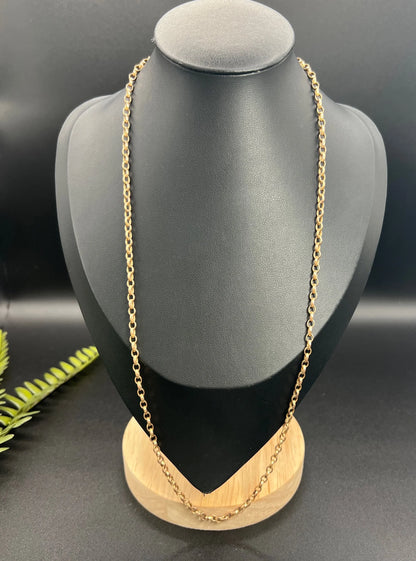 Vintage 9 ct Rose Gold, 1970's 22 3/4 Inch Oval Belcher Link Chain
