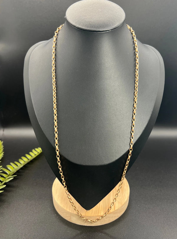 Vintage 9 ct Rose Gold, 1970's 22 3/4 Inch Oval Belcher Link Chain