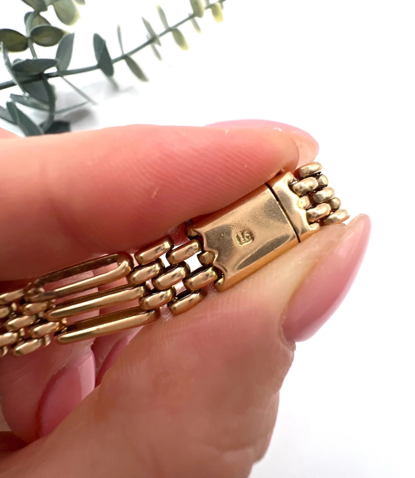 Antique 15 Carat Yellow Gold Three Row Gate Bracelet, Circa 1900