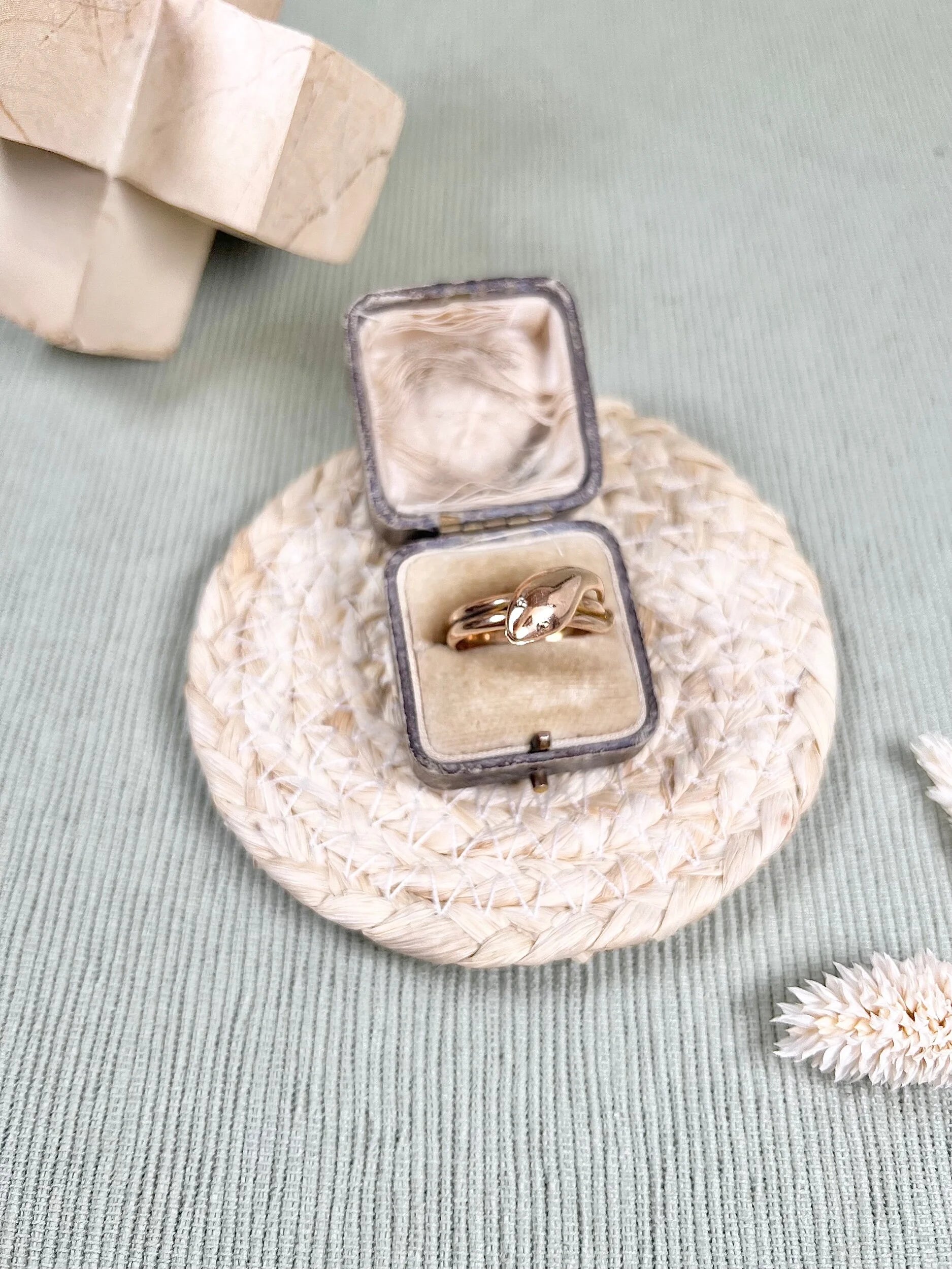 Antique 9ct Yellow Gold Edwardian Snake Ring, Chester Hallmarked
