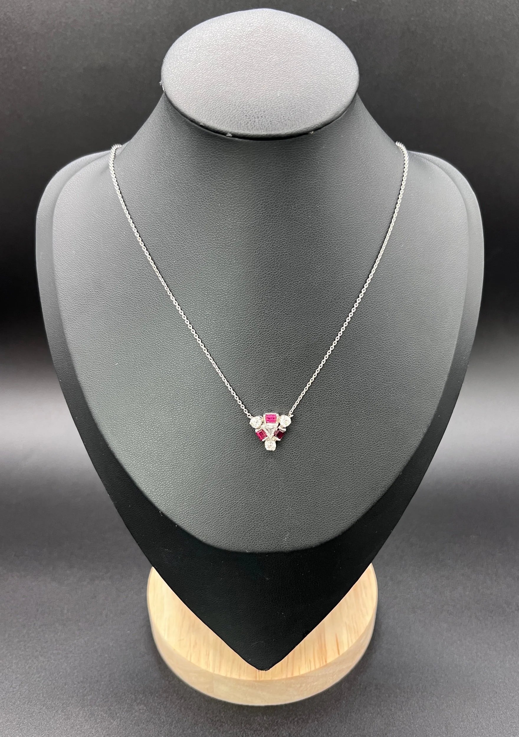 Vintage 18ct White Gold, 1930s Ruby & Diamond Pendant Necklace