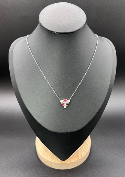 Vintage 18ct White Gold, 1930s Ruby & Diamond Pendant Necklace