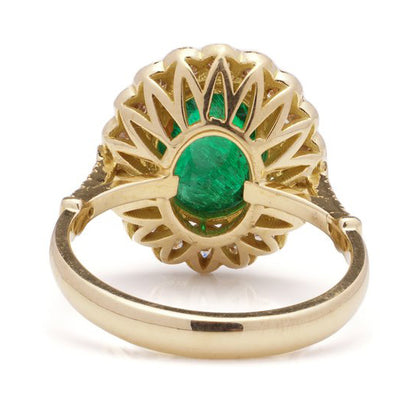 Vintage 6.31ct Oval Cabochon Zambian Emerald and Diamond Cluster Ring in 18ct Yellow Gold