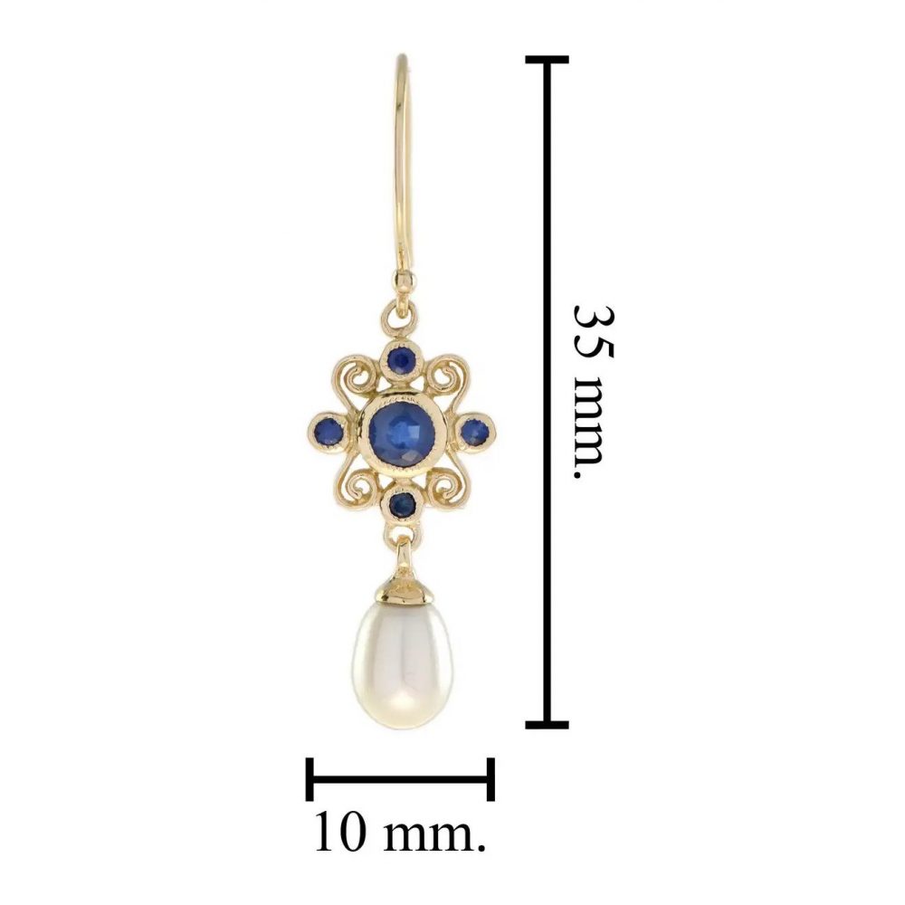 Sapphire Cluster and Pearl Drop Earrings