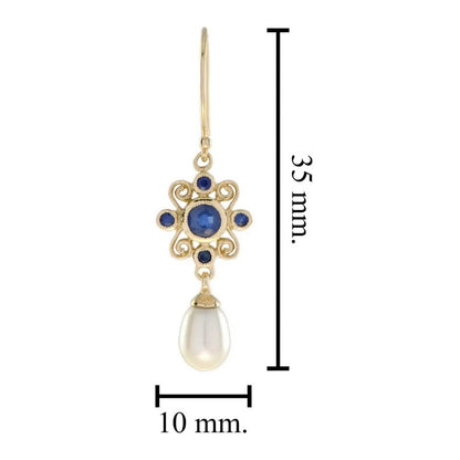Sapphire Cluster and Pearl Drop Earrings