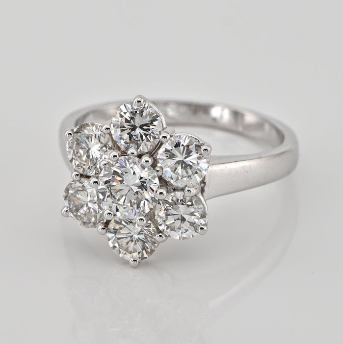 Vintage 1.70ct Diamond Flower Cluster Engagement Ring in 18ct White Gold